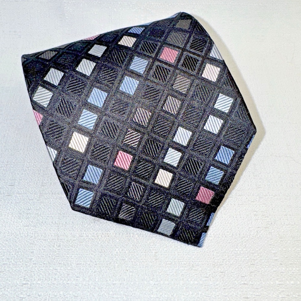 Roberto Villini Necktie‎ Mens Black Geometric Silk Handmade Classic Professional